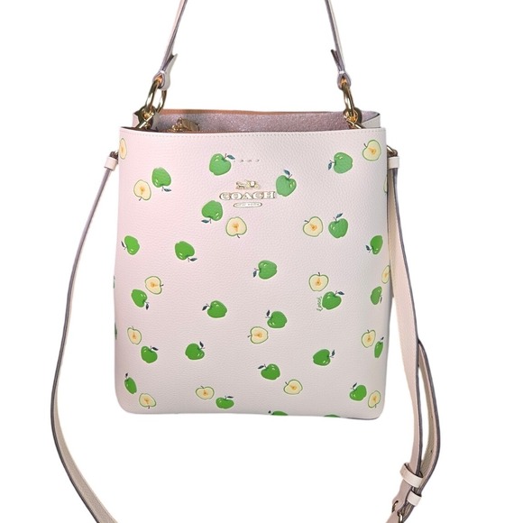 COACH Mollie‎ Bucket Bag Apple Print Leather Satchel Crossbody Purse - Picture 1 of 7